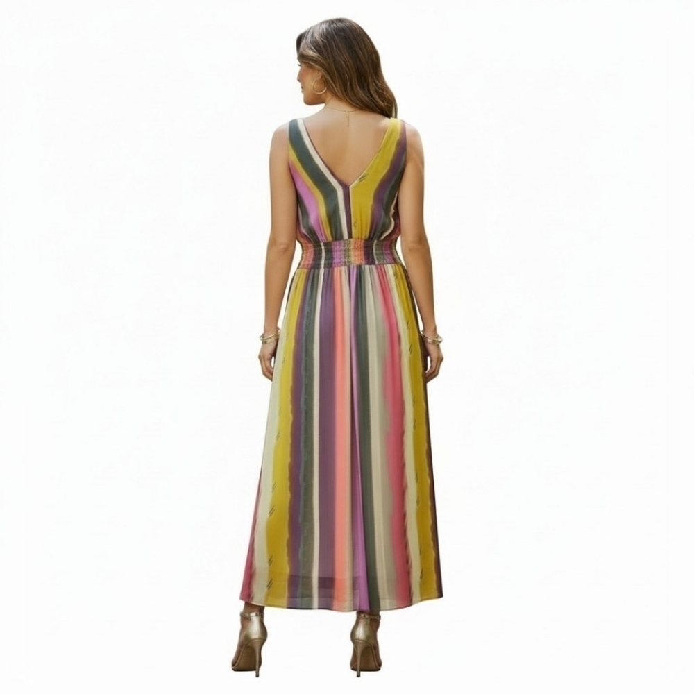 Chaundry KC XL Multicolor Sheer Stripe V-Neck Maxi - Picture 8 of 16